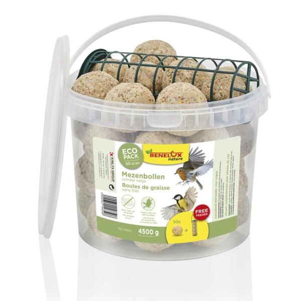 Mezenbollen Zonder Netje - Ecopack Met Houder (50 Stuks) 3 Mezenbollen Zonder Netje - Ecopack Met Houder (50 Stuks)