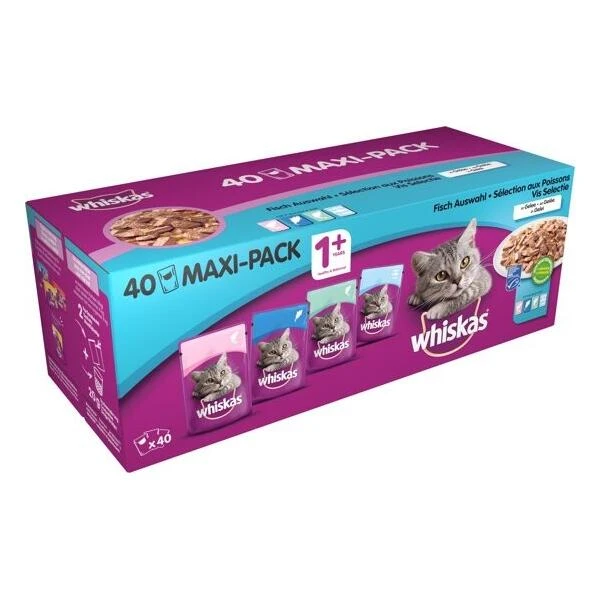 Whiskas Maaltijdzakjes 1+ Classic Selection Vis - 40 × 100g 3 Whiskas Maaltijdzakjes 1+ Classic Selection Vis - 40 × 100g
